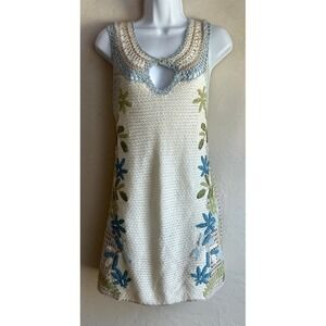 Y2K Curio Crochet Beaded A Line Mini Dress L Fairy Dainty Mermaid Keyhole Neck